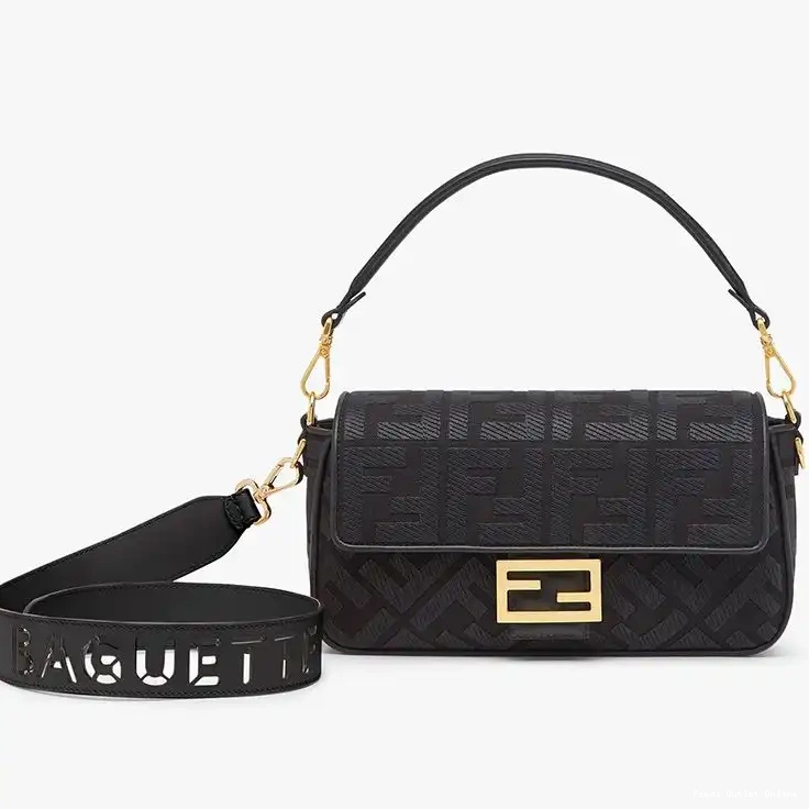 In Laser FF with Fendi Black Strap Bag Medium Canvas Cut Motif Baguette 0701